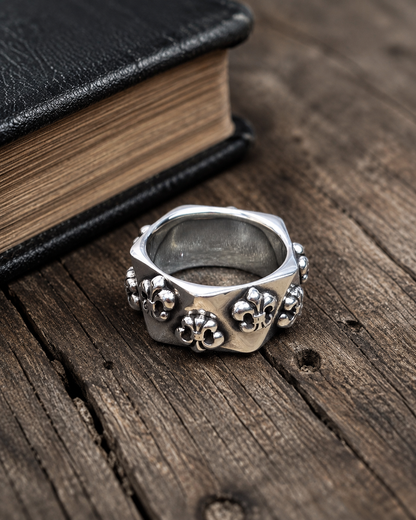 Solid Sterling Silver Fleur De Lis 10mm Band Ring – Wide Gothic Statement Ring