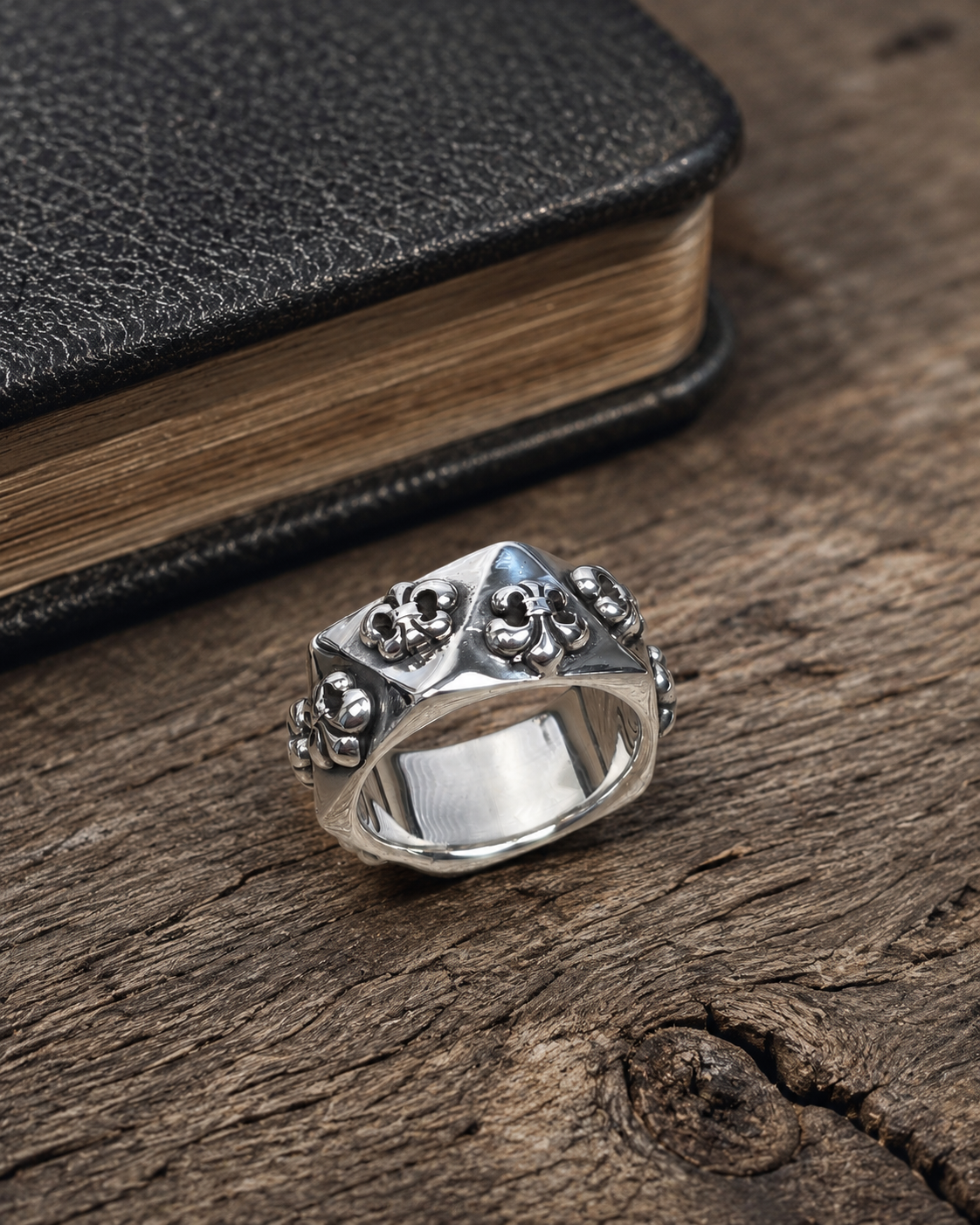 Solid Sterling Silver Fleur De Lis 10mm Band Ring – Wide Gothic Statement Ring