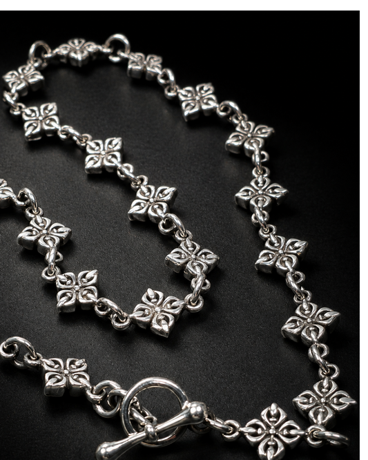 Solid Heavy 10mm Vajra Chain Necklace – Sterling Silver Floral Dorje Link Necklace with Toggle Clasp