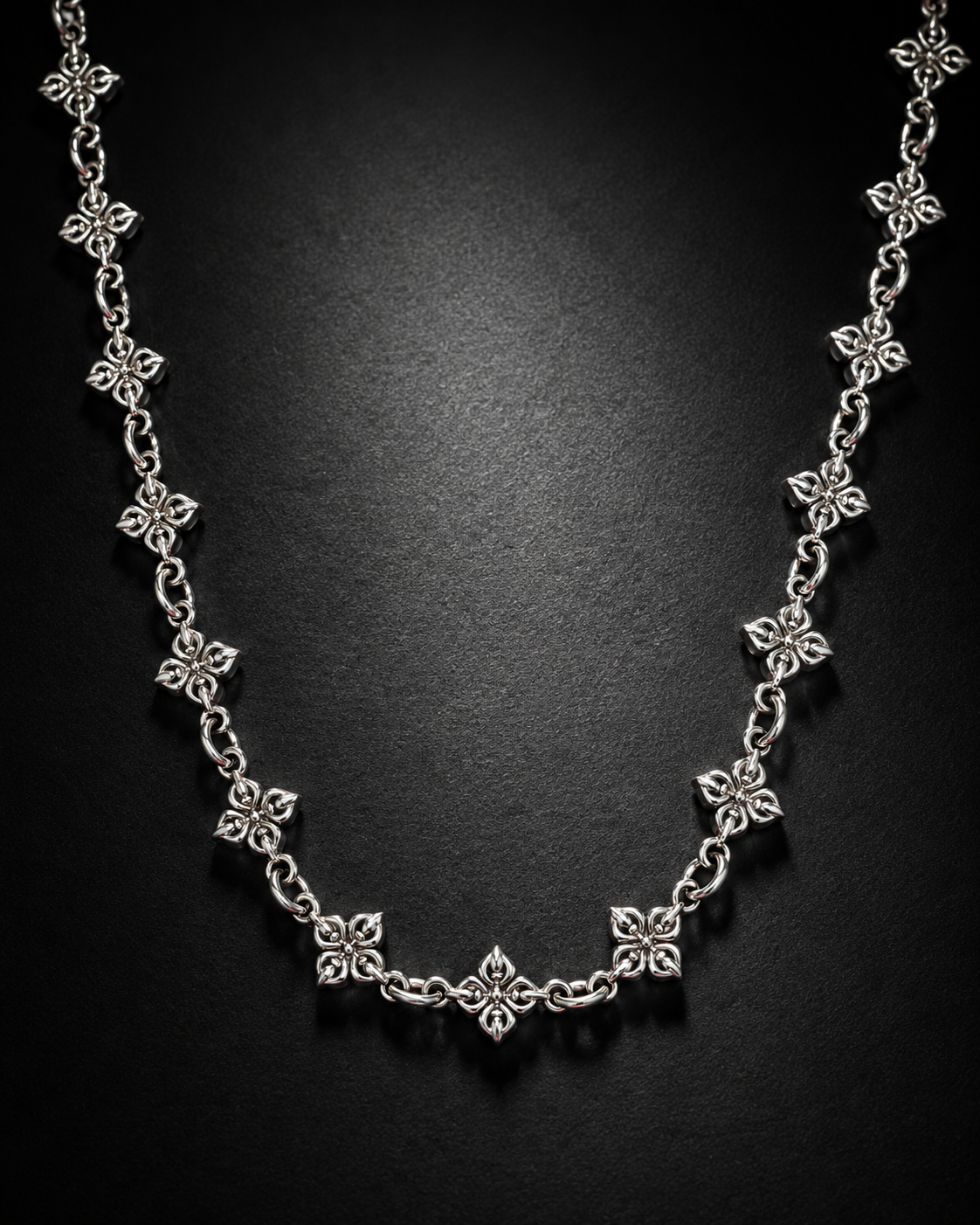 Solid Heavy 10mm Vajra Chain Necklace – Sterling Silver Floral Dorje Link Necklace with Toggle Clasp