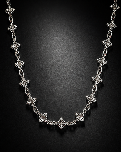 Solid Heavy 10mm Vajra Chain Necklace – Sterling Silver Floral Dorje Link Necklace with Toggle Clasp