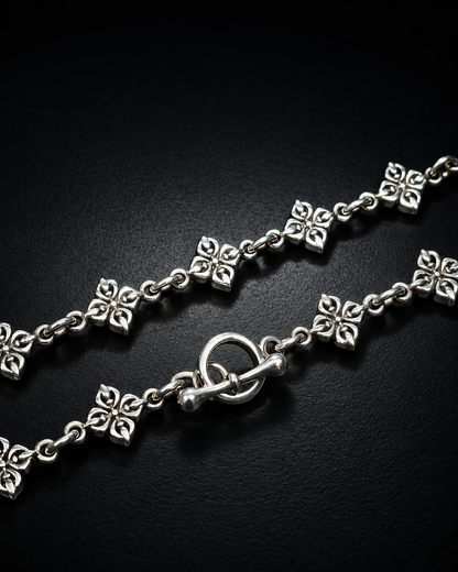 Solid Heavy 10mm Vajra Chain Necklace – Sterling Silver Floral Dorje Link Necklace with Toggle Clasp