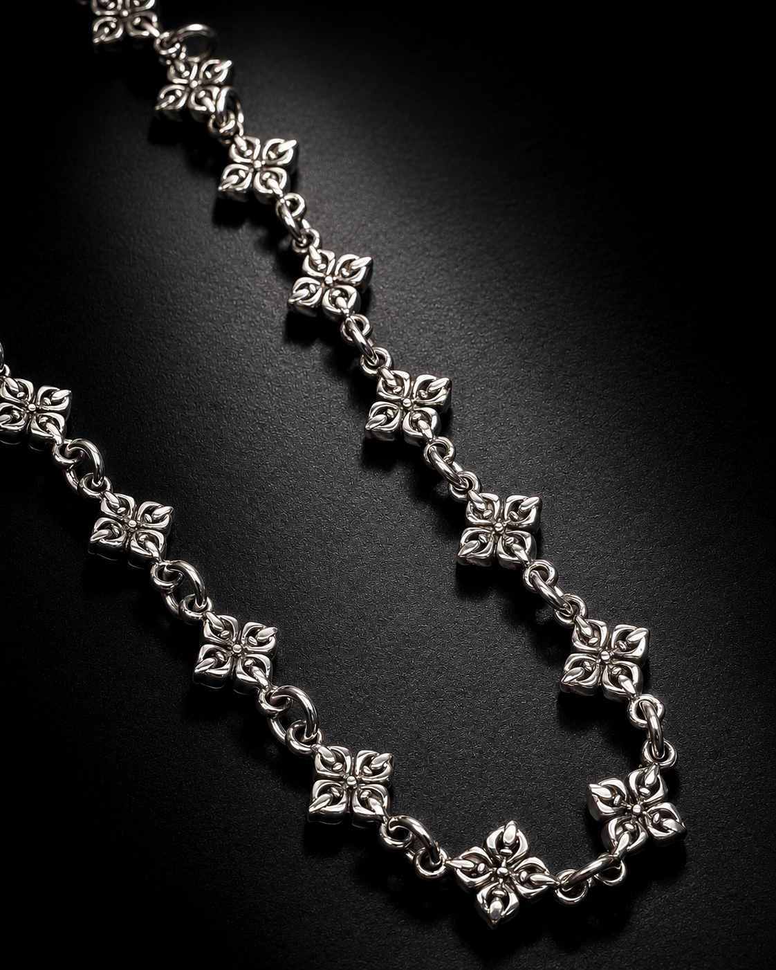 Solid Heavy 10mm Vajra Chain Necklace – Sterling Silver Floral Dorje Link Necklace with Toggle Clasp