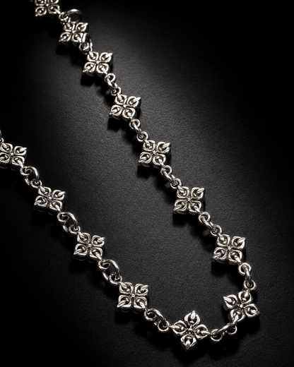 Solid Heavy 10mm Vajra Chain Necklace – Sterling Silver Floral Dorje Link Necklace with Toggle Clasp