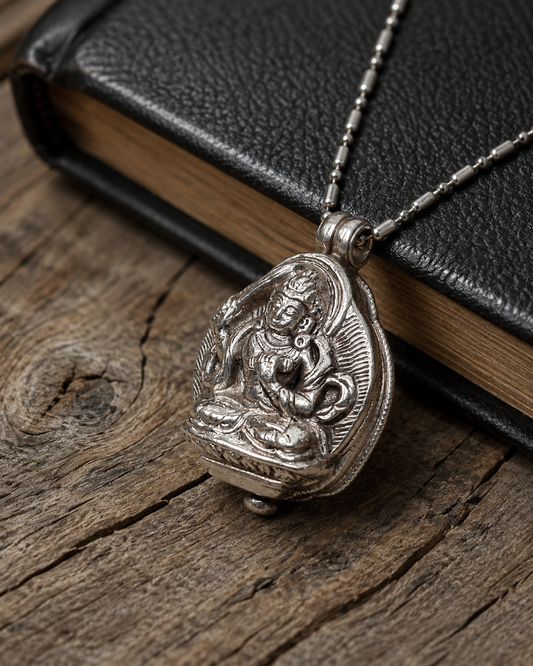 Sterling Silver Vajrasattva Prayer Box Pendant – Buddhist Gau Locket