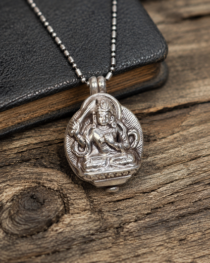 Sterling Silver Vajrasattva Prayer Box Pendant – Buddhist Gau Locket