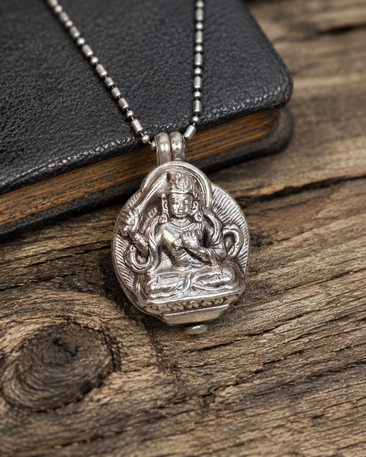 Sterling Silver Vajrasattva Prayer Box Pendant – Buddhist Gau Locket