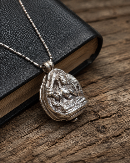 Sterling Silver Vajrasattva Prayer Box Pendant – Buddhist Gau Locket