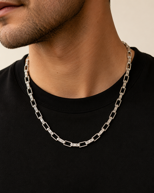 Solid Heavy 8mm Vajra Link Sterling Silver Chain Necklace