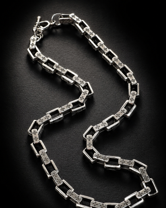 Solid Heavy 8mm Vajra Link Sterling Silver Chain Necklace