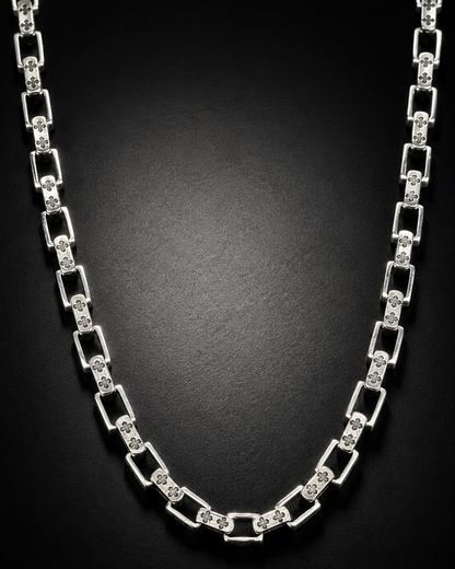 Solid Heavy 8mm Vajra Link Sterling Silver Chain Necklace