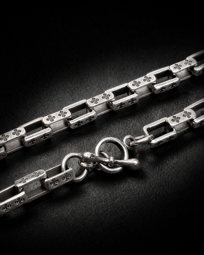 Solid Heavy 8mm Vajra Link Sterling Silver Chain Necklace