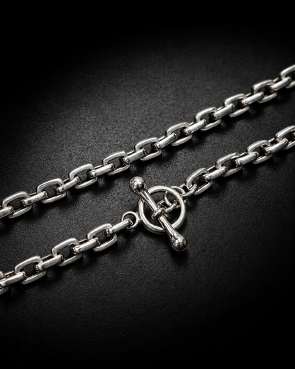 Solid Sterling Silver 5mm Heavy Box Chain Necklace – Men’s Silver Link Chain with Toggle Clasp