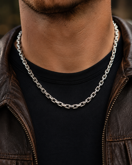 Solid Sterling Silver 5mm Heavy Box Chain Necklace – Men’s Silver Link Chain with Toggle Clasp