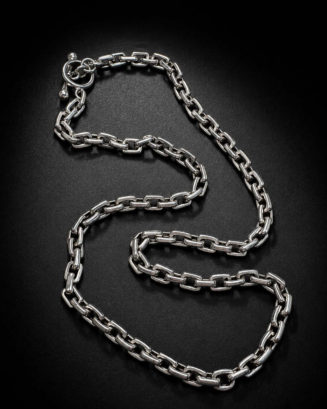 Solid Sterling Silver 5mm Heavy Box Chain Necklace – Men’s Silver Link Chain with Toggle Clasp