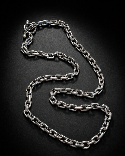 Solid Sterling Silver 5mm Heavy Box Chain Necklace – Men’s Silver Link Chain with Toggle Clasp