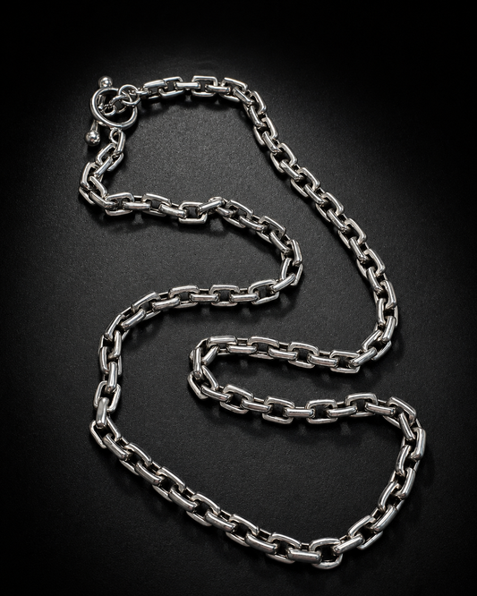 Solid Sterling Silver 5mm Heavy Box Chain Necklace – Men’s Silver Link Chain with Toggle Clasp