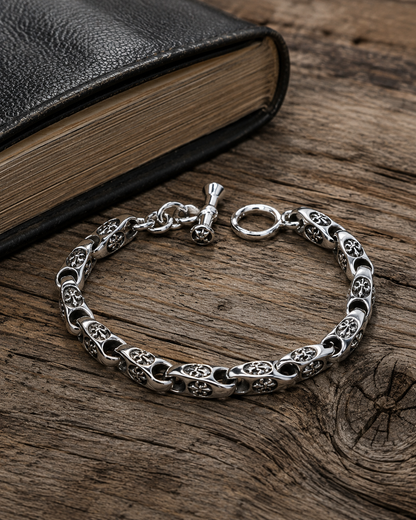 Solid Sterling Silver Fleur-De-Lis Chain Bracelet – Unisex Heavy Link Bracelet
