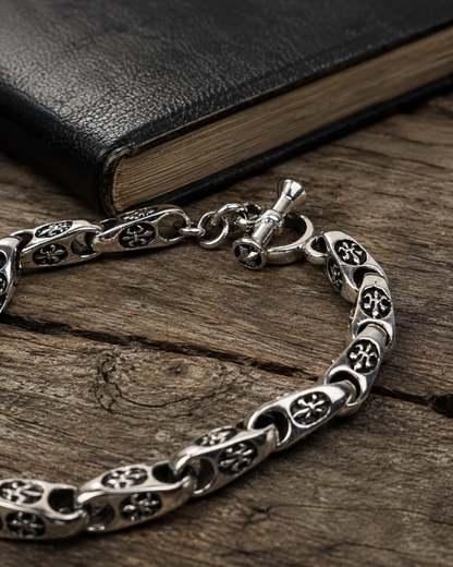 Solid Sterling Silver Fleur-De-Lis Chain Bracelet – Unisex Heavy Link Bracelet