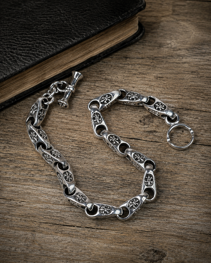 Solid Sterling Silver Fleur-De-Lis Chain Bracelet – Unisex Heavy Link Bracelet