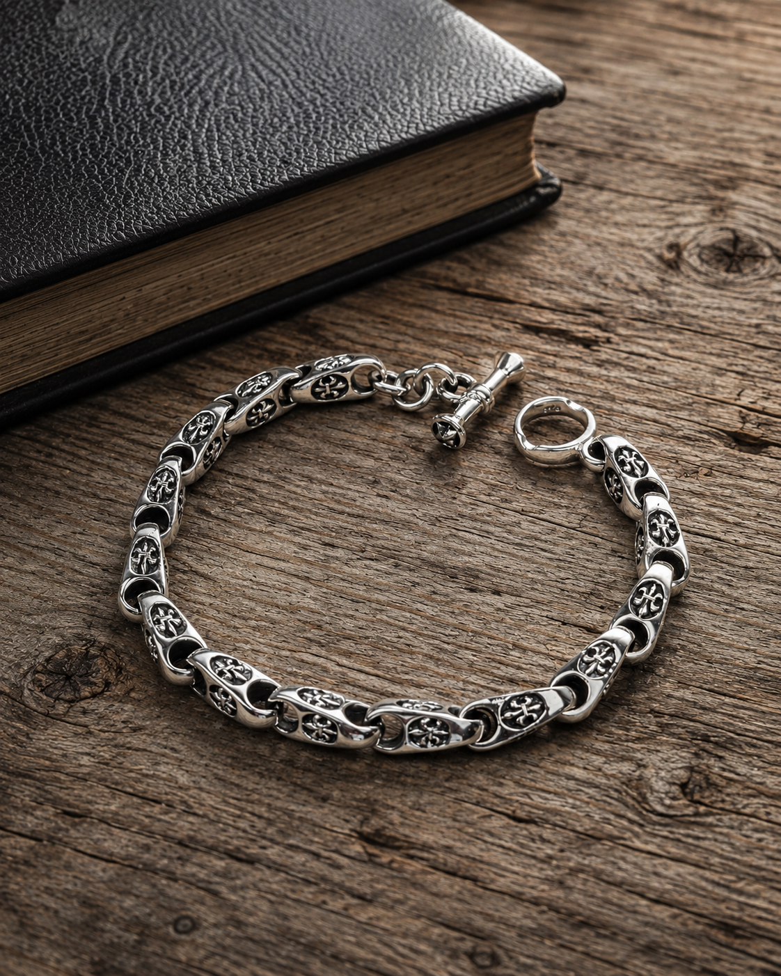 Solid Sterling Silver Fleur-De-Lis Chain Bracelet – Unisex Heavy Link Bracelet