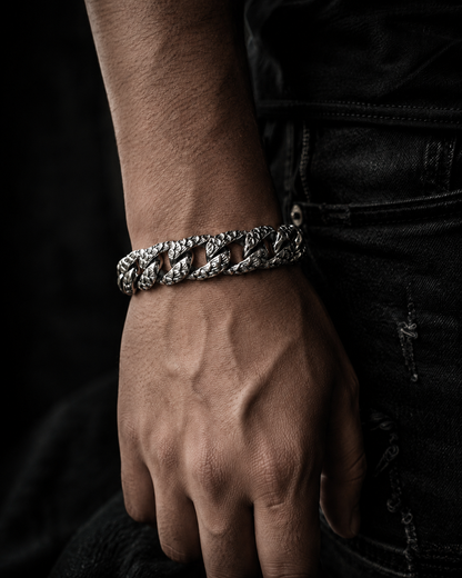 Heavy Sterling Silver Dragon Bracelet – Unisex 925 Silver 15mm Cuban Link Bracelet, Handmade Gothic Biker Jewelry Gift