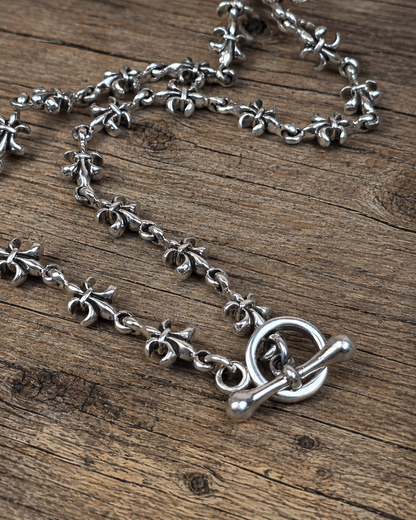 20" Heavy Sterling Silver Fleur De Lis Necklace, Solid 925 Silver Unisex Gothic Floral Link Chain