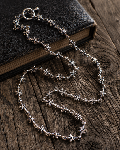 20" Heavy Sterling Silver Fleur De Lis Necklace, Solid 925 Silver Unisex Gothic Floral Link Chain