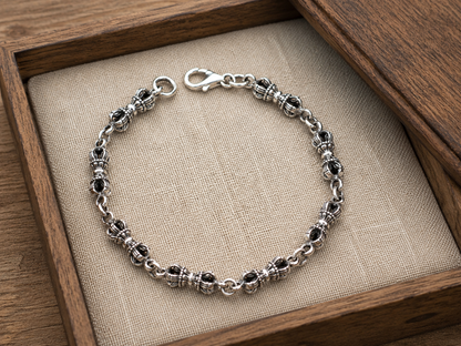 Sterling Silver Vajra Bracelet | 5mm Heavy Unisex Dorje Meditation Bracelet