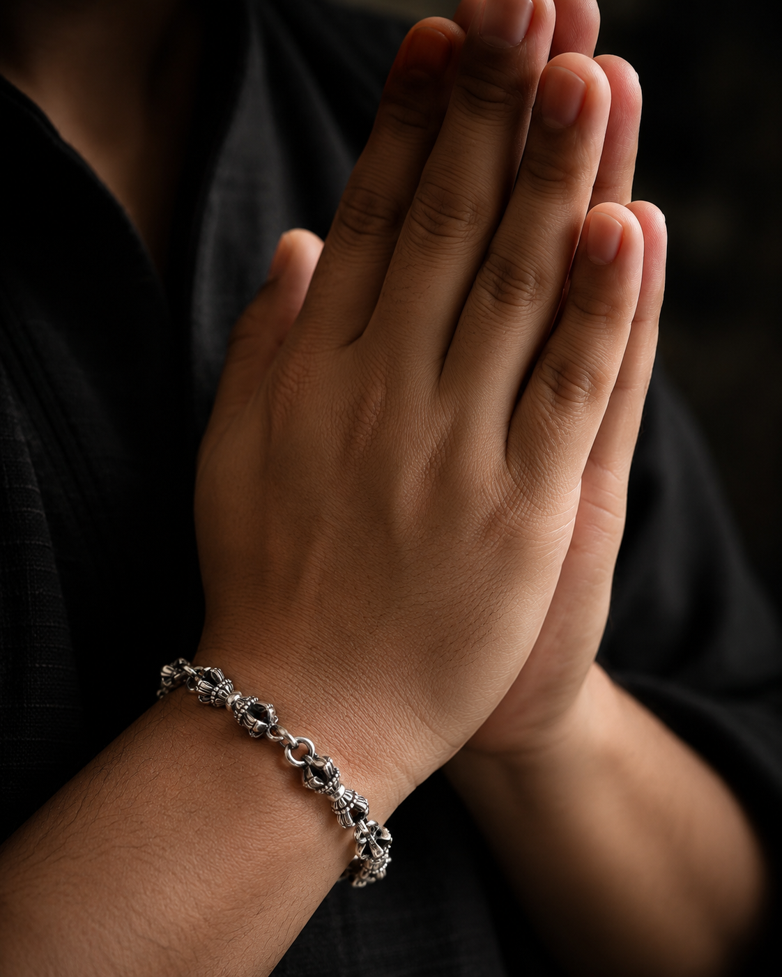 Sterling Silver Vajra Bracelet | 5mm Heavy Unisex Dorje Meditation Bracelet