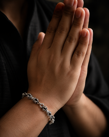 Sterling Silver Vajra Bracelet | 5mm Heavy Unisex Dorje Meditation Bracelet