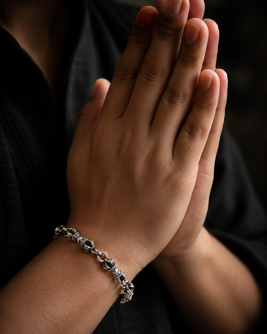 Sterling Silver Vajra Bracelet | 5mm Heavy Unisex Dorje Meditation Bracelet