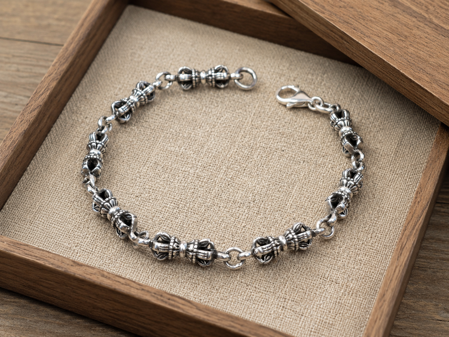 Sterling Silver Vajra Bracelet | 5mm Heavy Unisex Dorje Meditation Bracelet