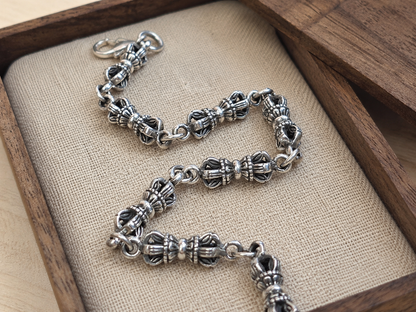 Sterling Silver Vajra Bracelet | 5mm Heavy Unisex Dorje Meditation Bracelet