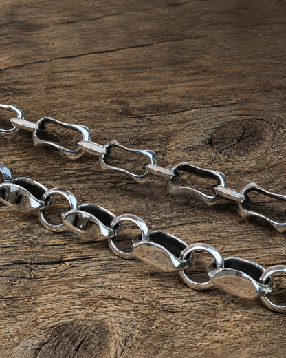 Heavy Sterling Silver Fancy Link Chain Necklace, 7mm Unisex 925 Silver Sculptural Mixed Link Statement Chain