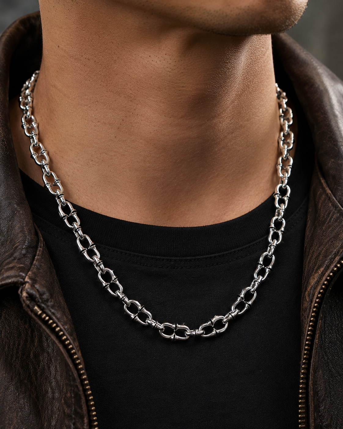 Heavy Sterling Silver Gothic Link Chain Necklace – Unisex Handmade Biker Statement Chain
