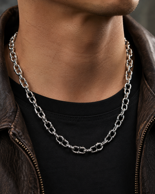 Heavy Sterling Silver Gothic Link Chain Necklace – Unisex Handmade Biker Statement Chain