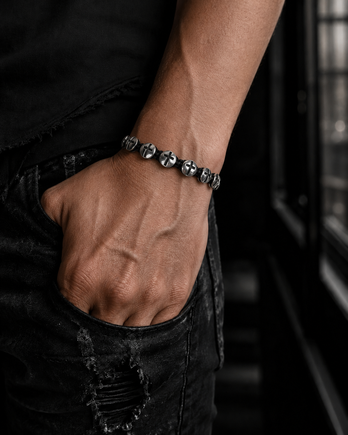 10mm Sterling Silver Cross Bracelet – Adjustable Macrame Christian Faith Jewelry for Men & Women