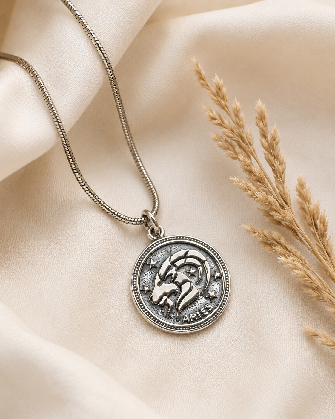 Sterling Silver Aries Zodiac Pendant Necklace – 925 Silver Ram Astrology Coin Charm Jewelry Gift