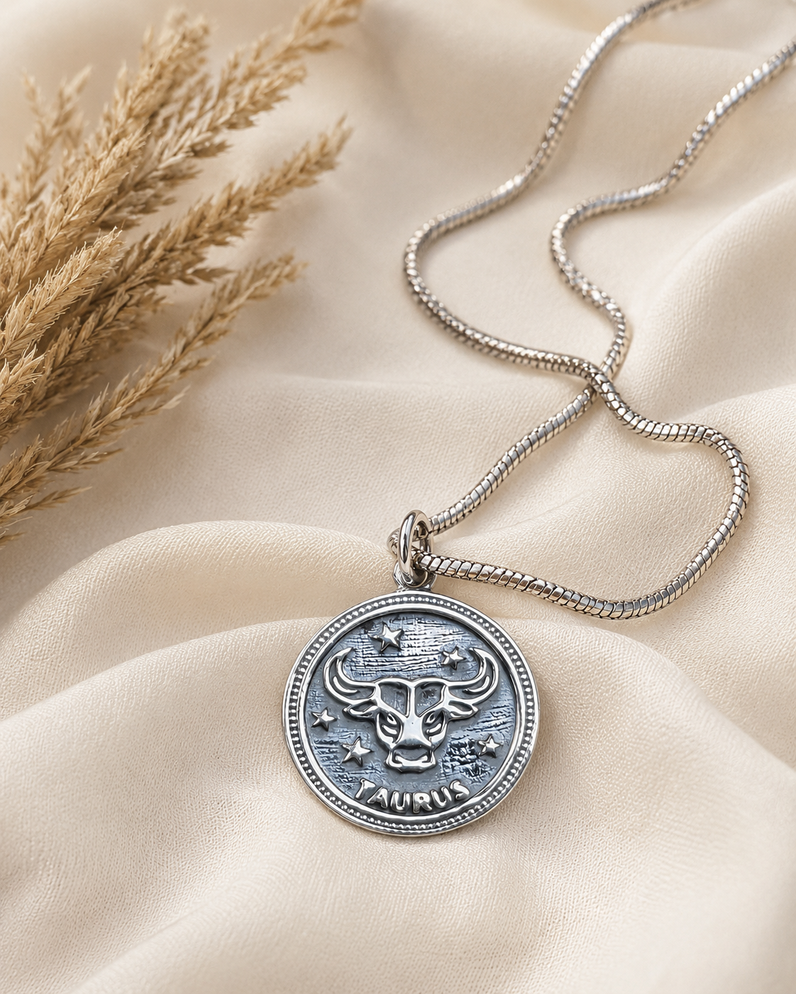 Sterling Silver Taurus Zodiac Necklace – Bull Coin Pendant Astrology Jewelry Gift