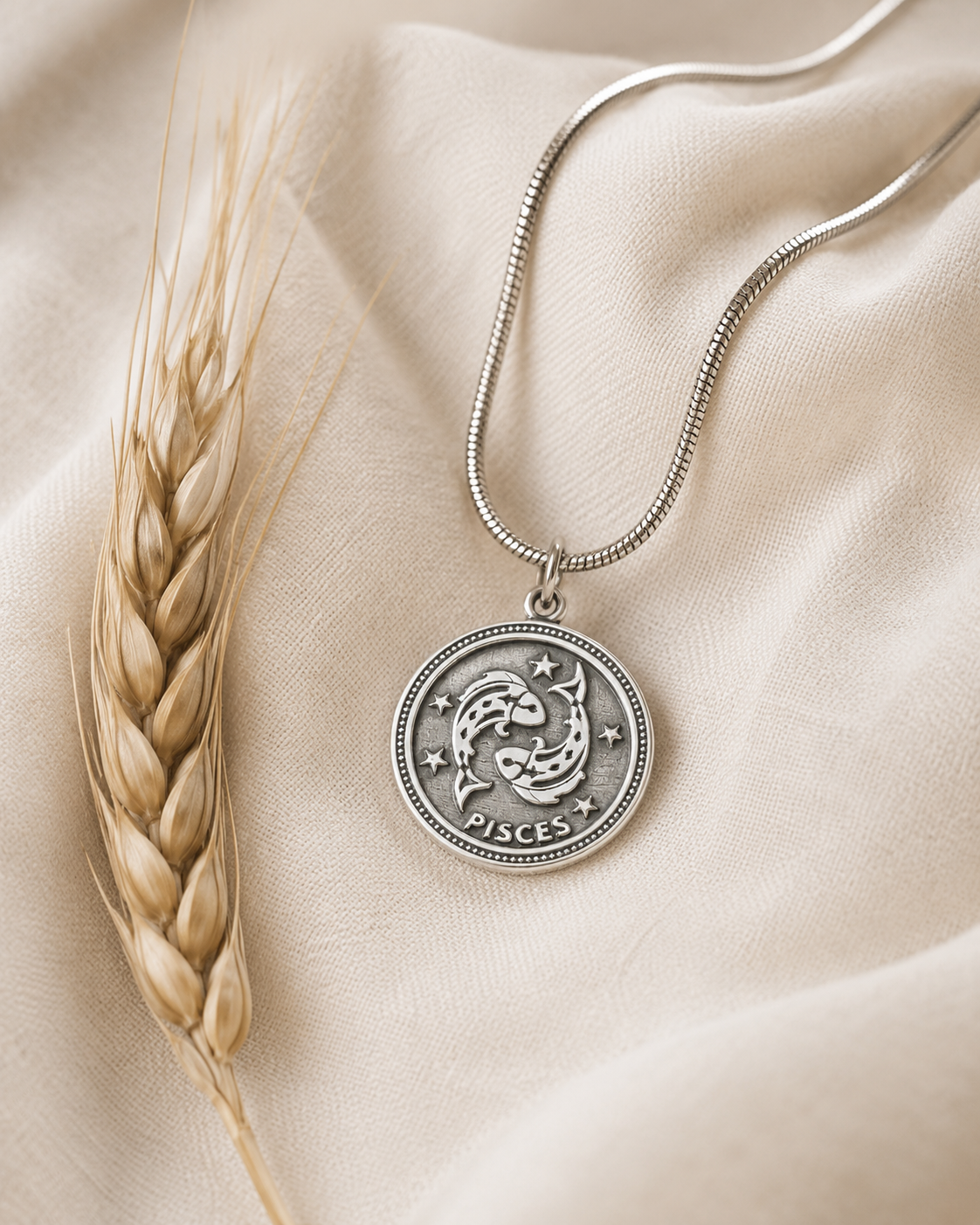 Sterling Silver Pisces Zodiac Pendant Necklace, Vintage Astrology Coin Charm, Celestial Fish Horoscope Jewelry Gift