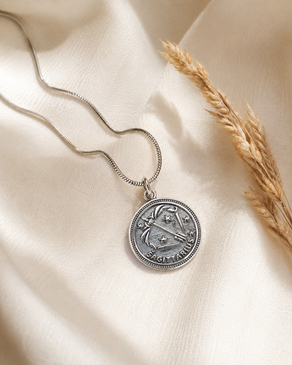 Sterling Silver Sagittarius Pendant Necklace – Dime Size Zodiac Charm, Unisex Archer Star Sign Gift