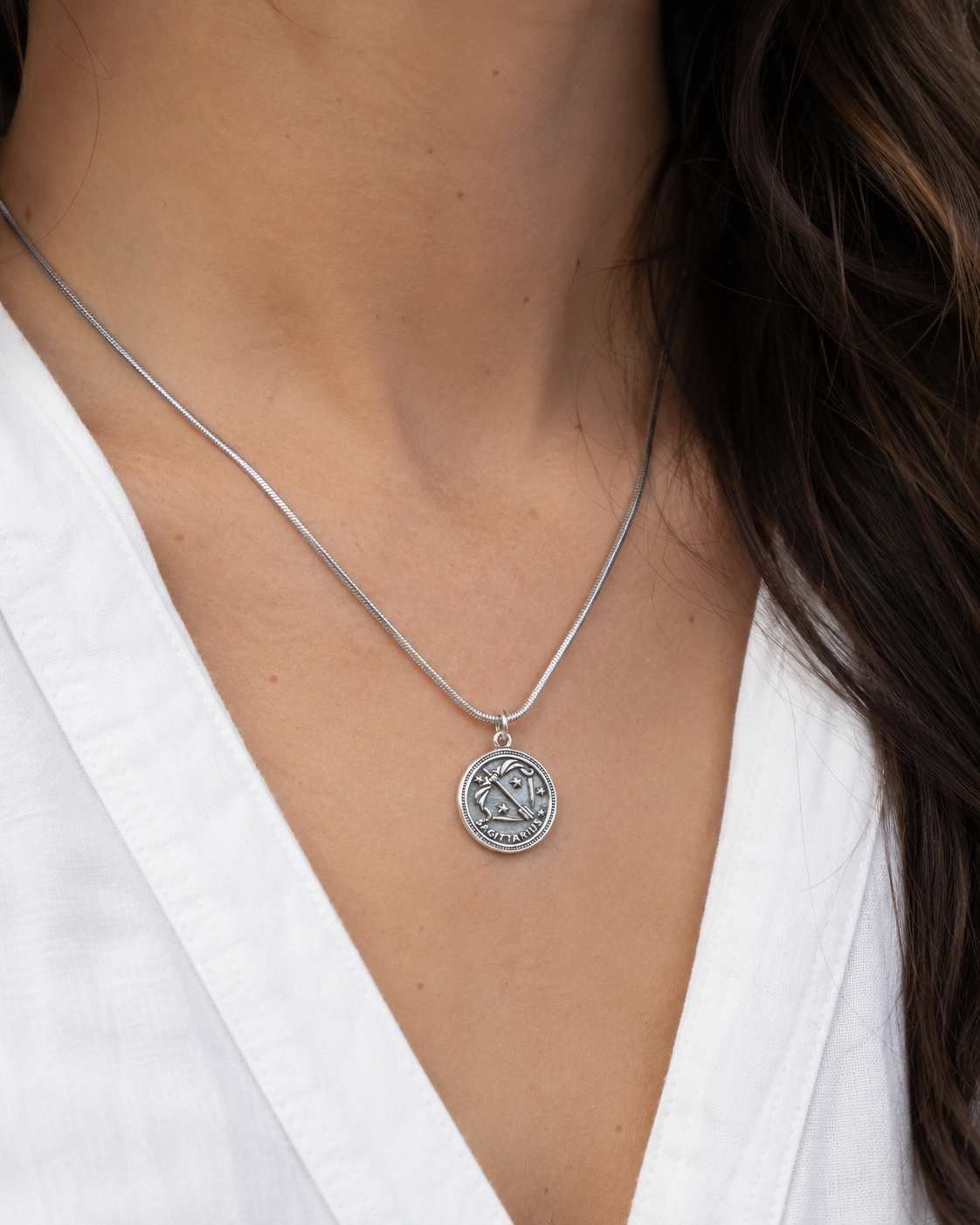 Sterling Silver Sagittarius Pendant Necklace – Dime Size Zodiac Charm, Unisex Archer Star Sign Gift