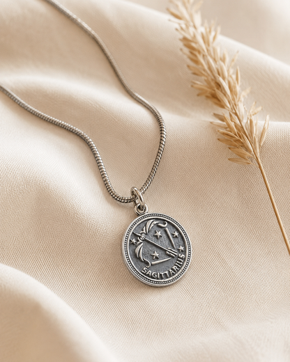 Sterling Silver Sagittarius Pendant Necklace – Dime Size Zodiac Charm, Unisex Archer Star Sign Gift