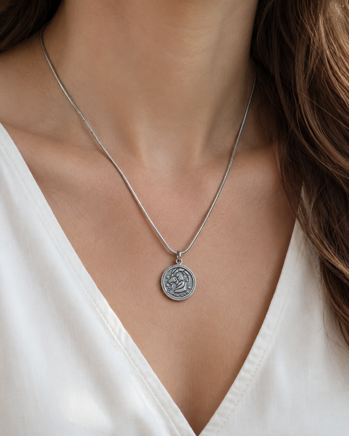 Sterling Silver Capricorn Zodiac Pendant Necklace – Astrology Coin Charm Jewelry Gift