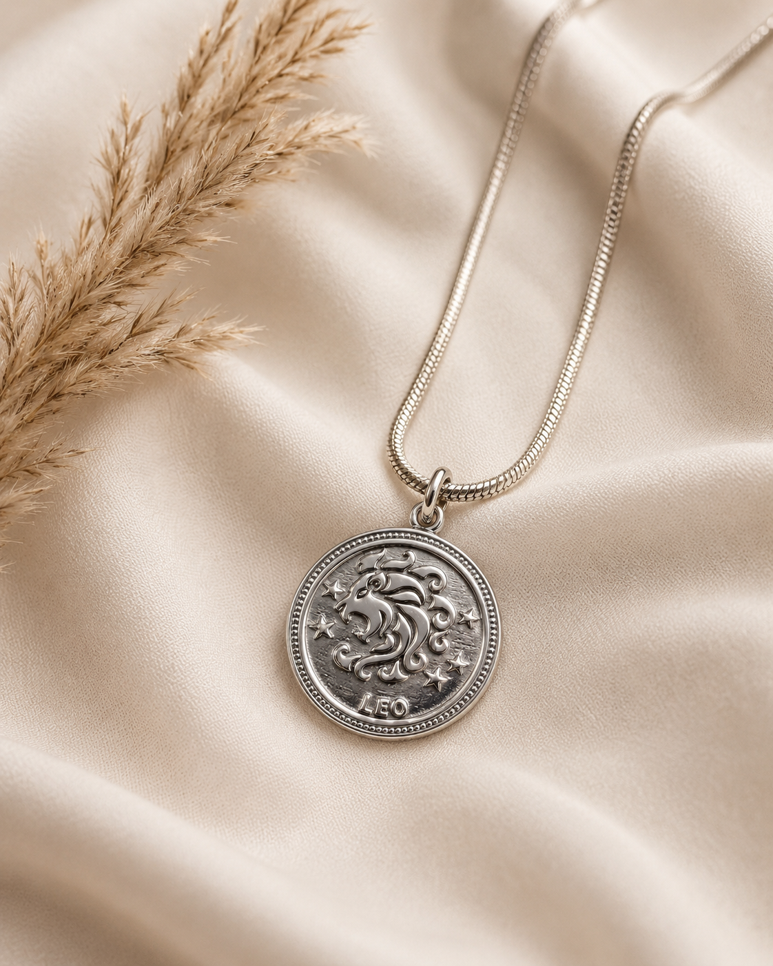 Sterling Silver Leo Zodiac Pendant, Dime Size Lion Astrology Charm, Unisex Silver Horoscope Jewelry