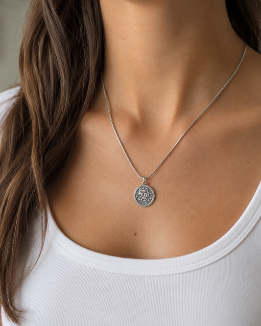 Sterling Silver Leo Zodiac Pendant, Dime Size Lion Astrology Charm, Unisex Silver Horoscope Jewelry