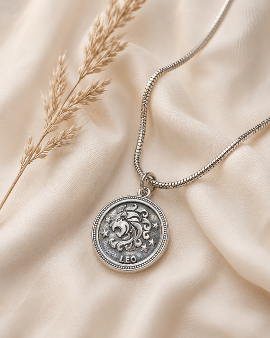 Sterling Silver Leo Zodiac Pendant, Dime Size Lion Astrology Charm, Unisex Silver Horoscope Jewelry
