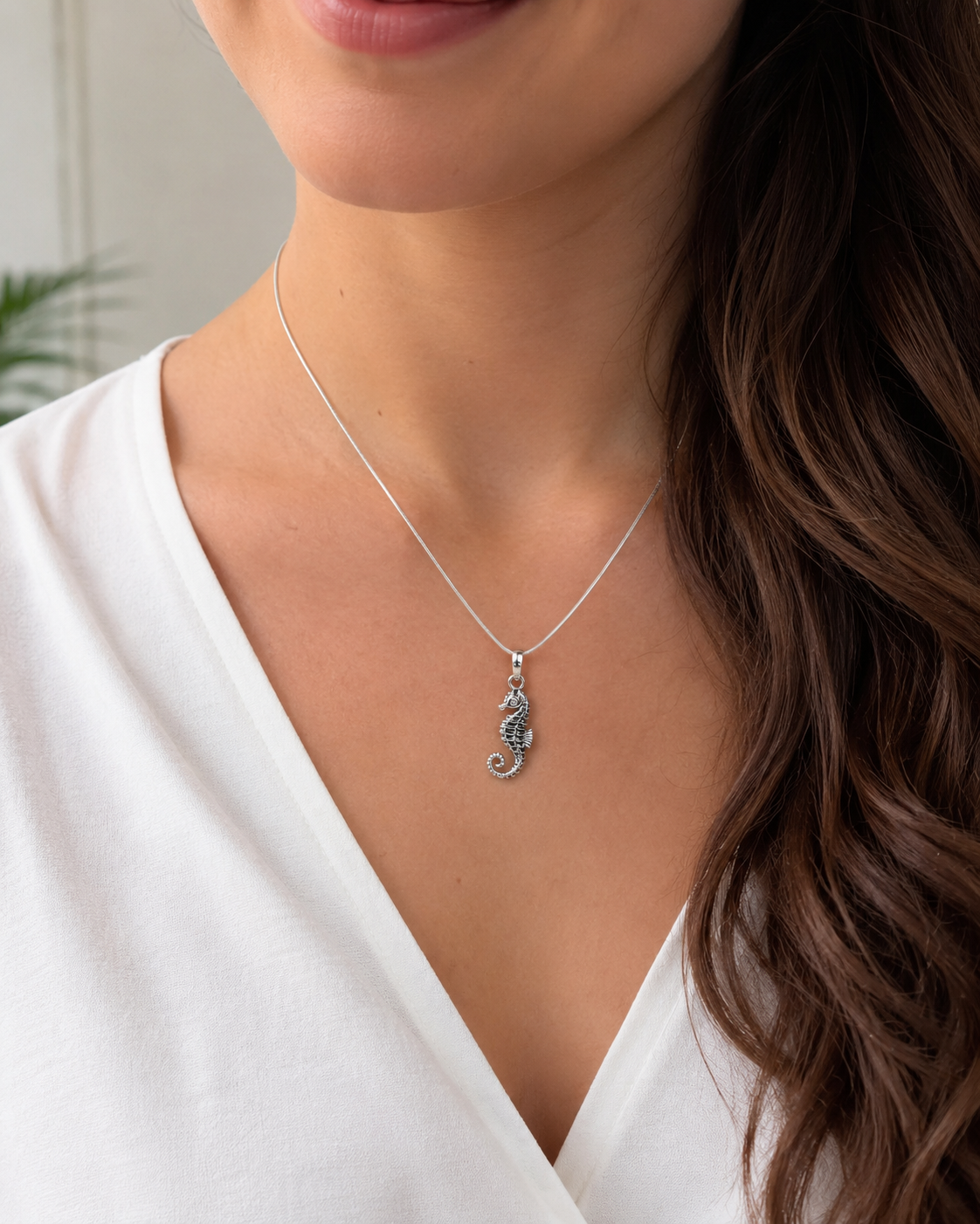 Sterling Silver Seahorse Necklace, Ocean Animal Pendant Jewelry, Beach Gift for Women
