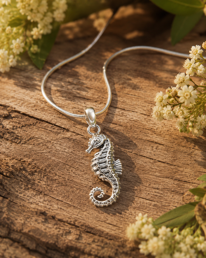 Sterling Silver Seahorse Necklace, Ocean Animal Pendant Jewelry, Beach Gift for Women